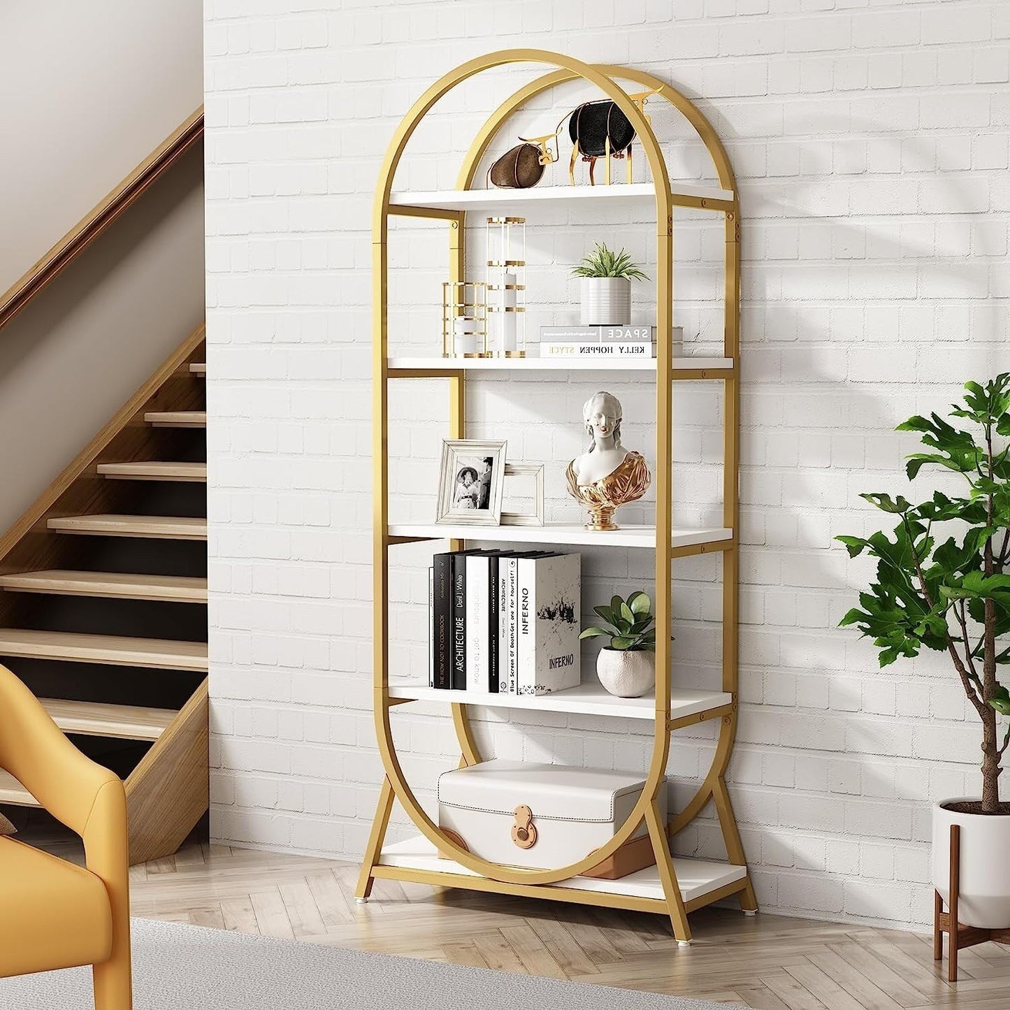 Open Bookshelf, Industrial Bookcase Storage Shelves with Metal Frame