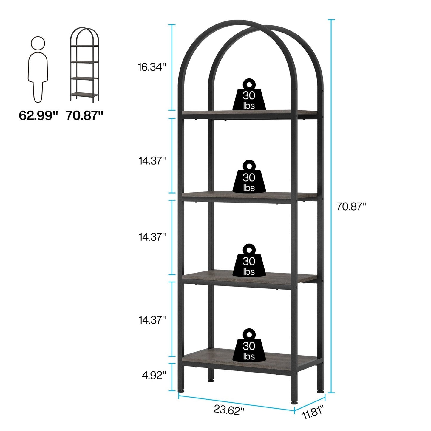 Open Bookshelf, Industrial Bookcase Storage Shelves with Metal Frame