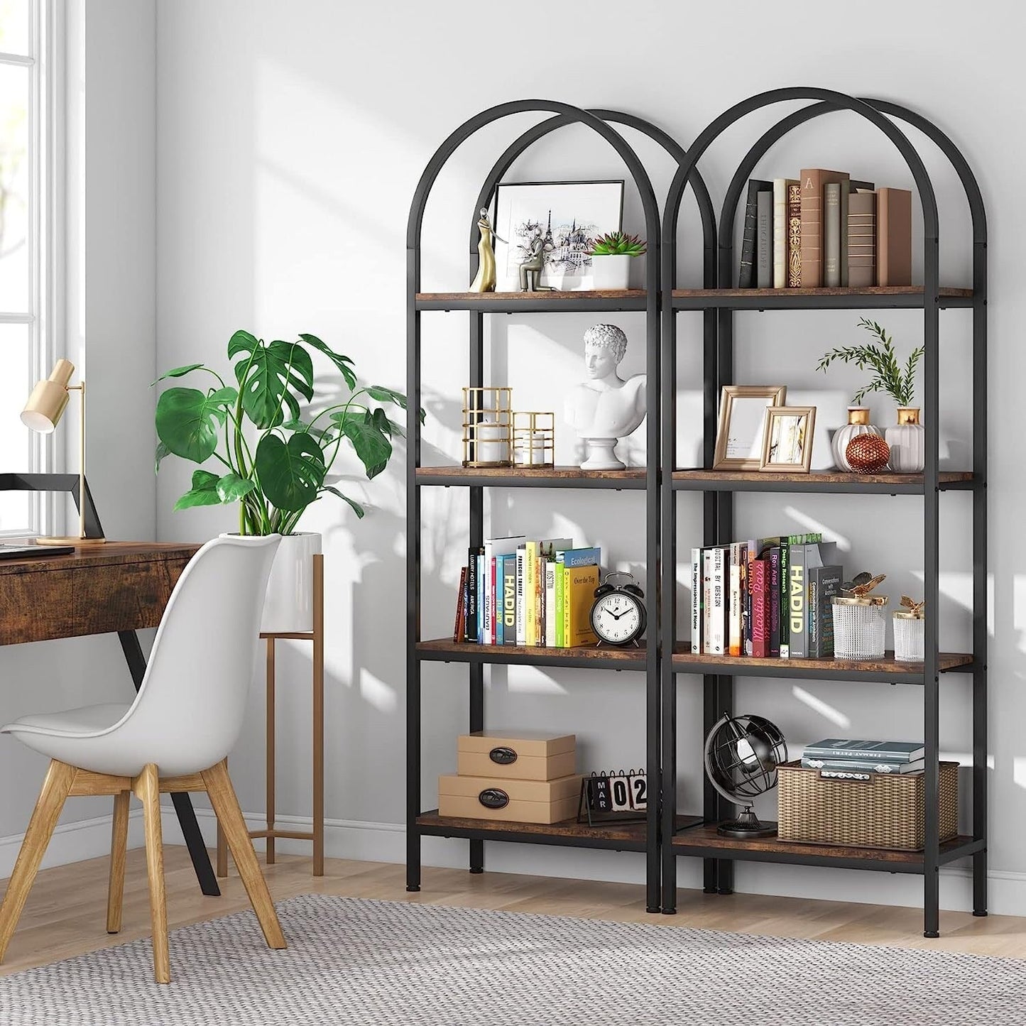 Open Bookshelf, Industrial Bookcase Storage Shelves with Metal Frame