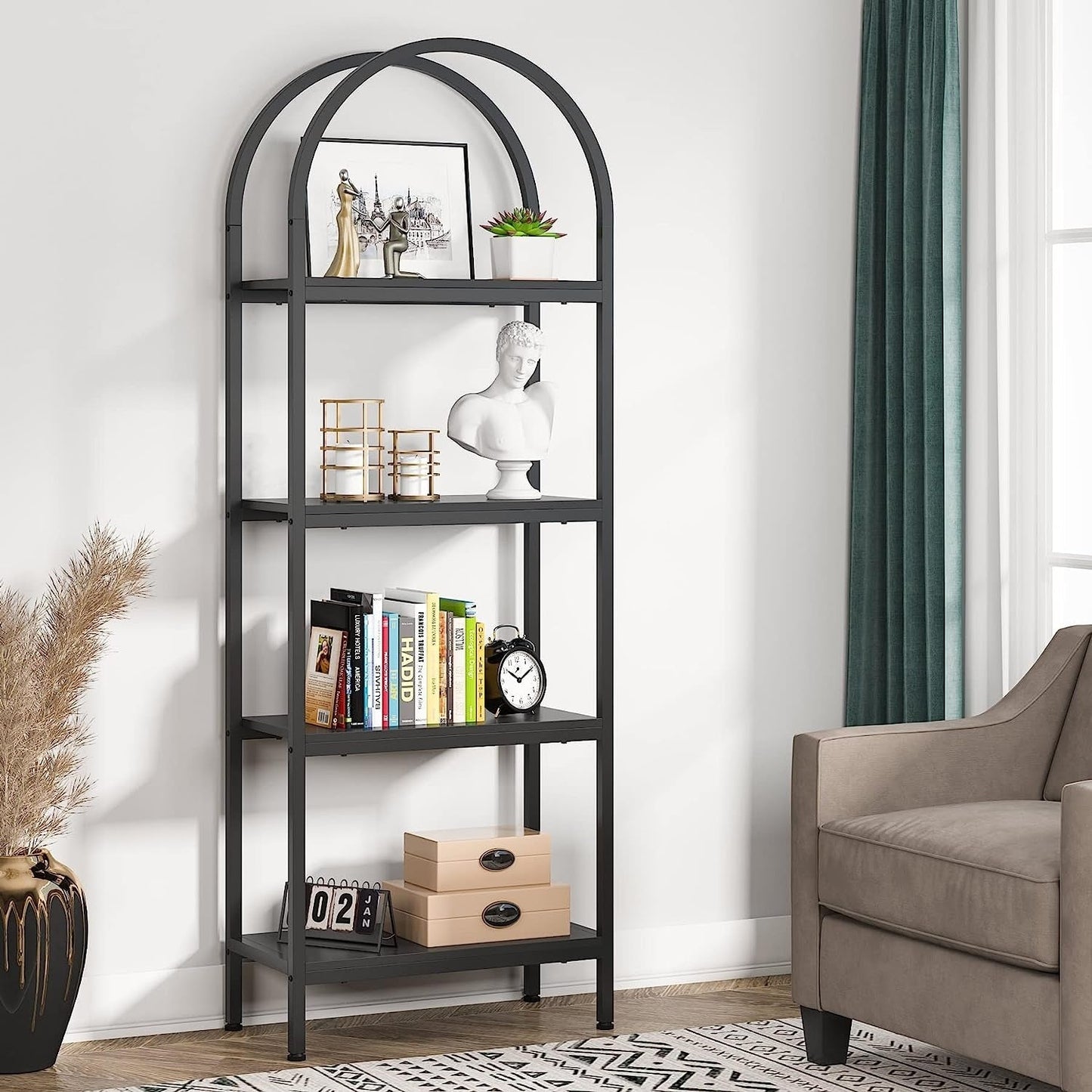 Open Bookshelf, Industrial Bookcase Storage Shelves with Metal Frame