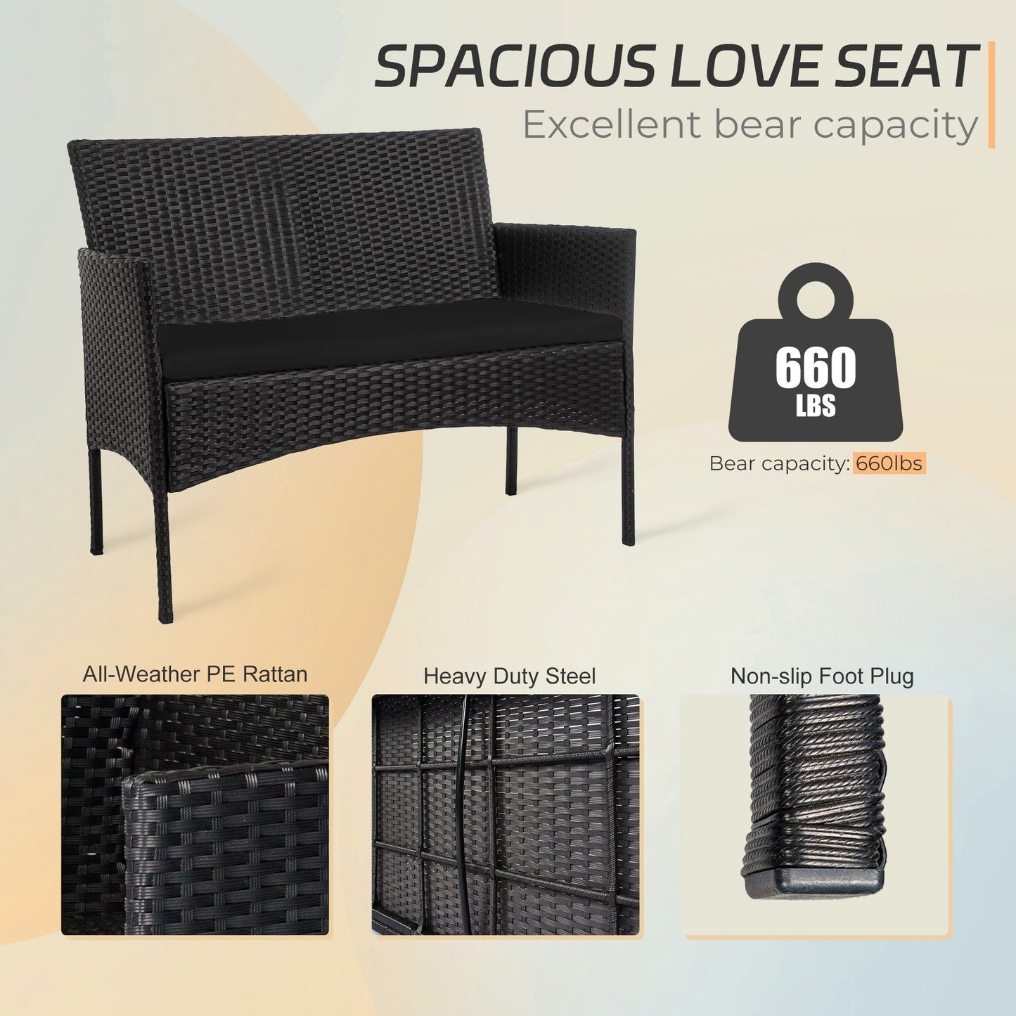 Ensemble de 4 meubles de jardin en osier, sectionnel et en rotin avec coussins