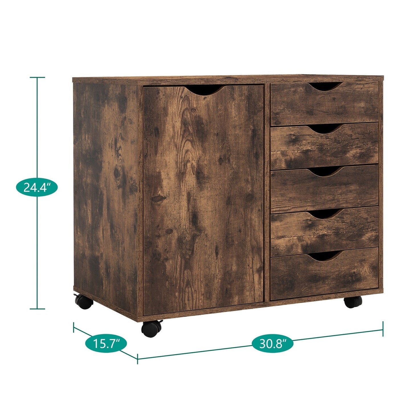 5-Drawer Wood Storage Dresser Cabinet with Wheels - Craft Organizer and Makeup Drawer Unit for Closet and Bedroom