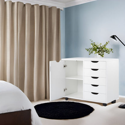 5-Drawer Wood Storage Dresser Cabinet with Wheels - Craft Organizer and Makeup Drawer Unit for Closet and Bedroom