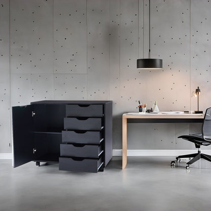 5-Drawer Wood Storage Dresser Cabinet with Wheels - Craft Organizer and Makeup Drawer Unit for Closet and Bedroom