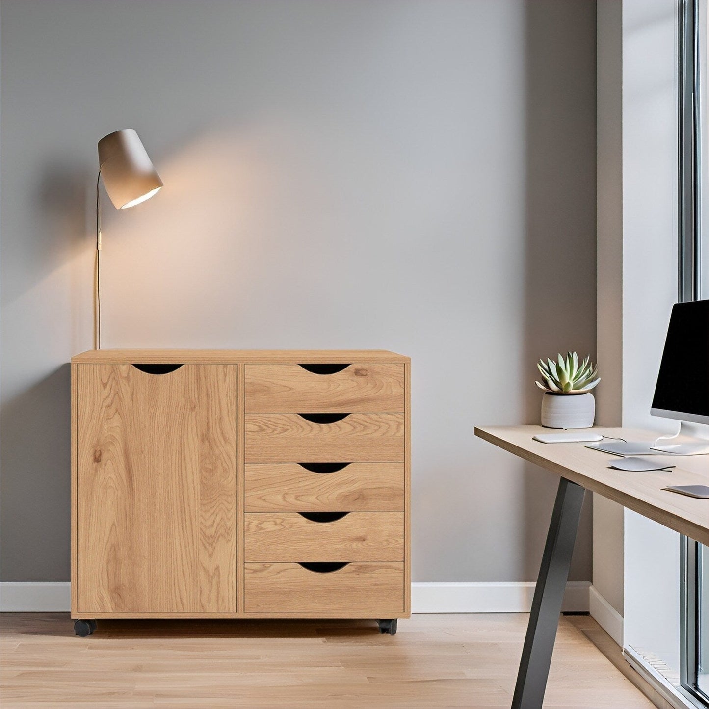 5-Drawer Wood Storage Dresser Cabinet with Wheels - Craft Organizer and Makeup Drawer Unit for Closet and Bedroom