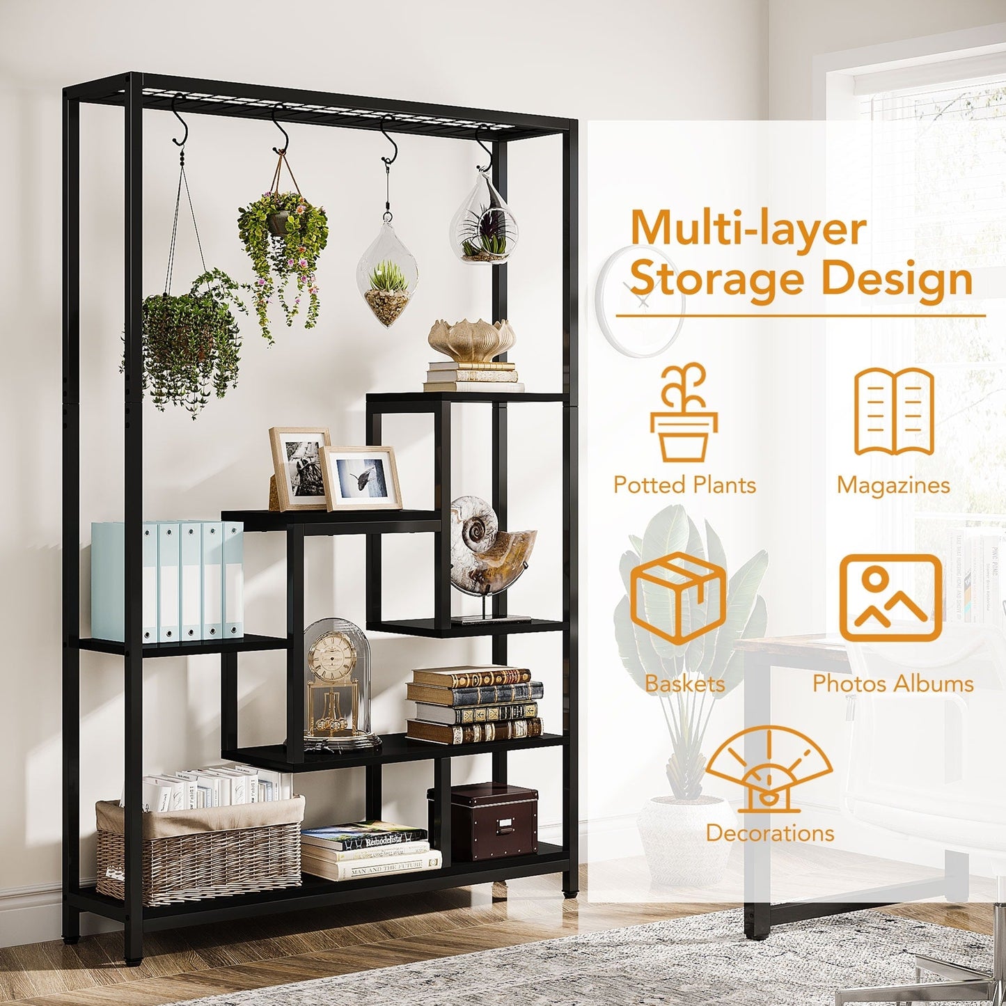 5-Tier Tall Indoor Plant Stand, 70.9 inches Plant Shelf with 10PC Hanging Hooks