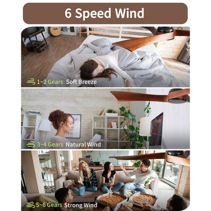 Ventilateur de plafond moderne en bois massif/ABS de 52 pouces avec télécommande (sans lumière), 6 vitesses de vent, flux d'air réversible