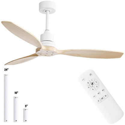 Ventilateur de plafond moderne en bois massif/ABS de 52 pouces avec télécommande (sans lumière), 6 vitesses de vent, flux d'air réversible