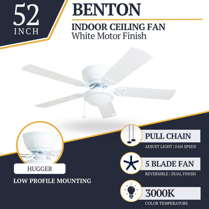 52 Prominence Home Benton Traditional Indoor LED Ceiling Fan with Light, Pull Chains