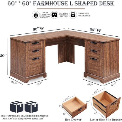 Bureau de direction en L de style ferme, bureau d'angle en bois, bureau d'ordinateur