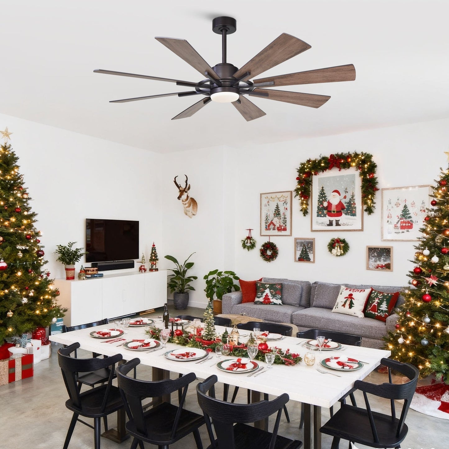 Grand ventilateur de plafond en bronze huilé de 60 pouces avec éclairage et télécommande