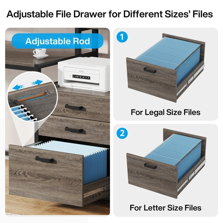 Bureau d'ordinateur 63 avec support d'écran, bureaux ergonomiques pour la maison avec tiroirs et classeur