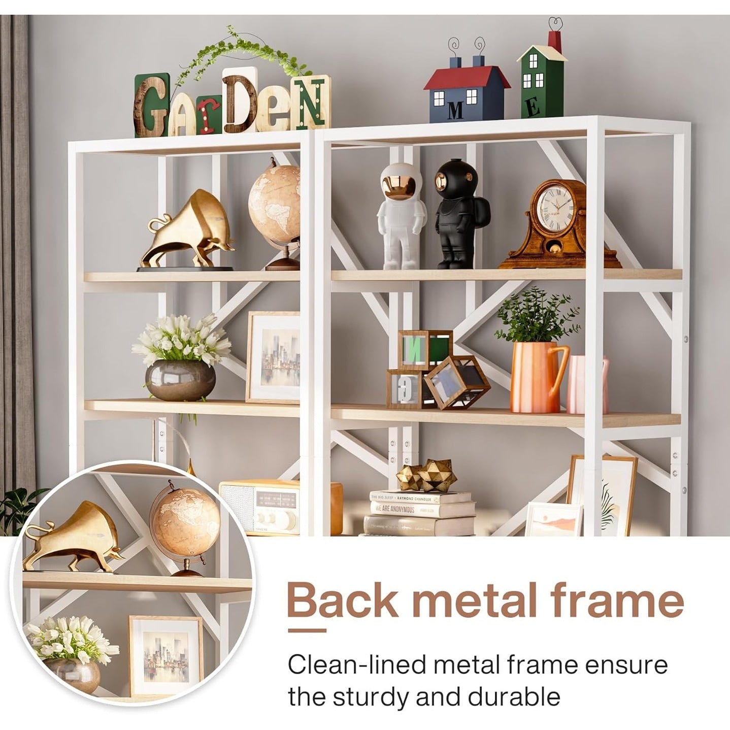 Bibliothèque industrielle 71, étagère à 6 niveaux en bois brun rustique, étagères à livres ouvertes