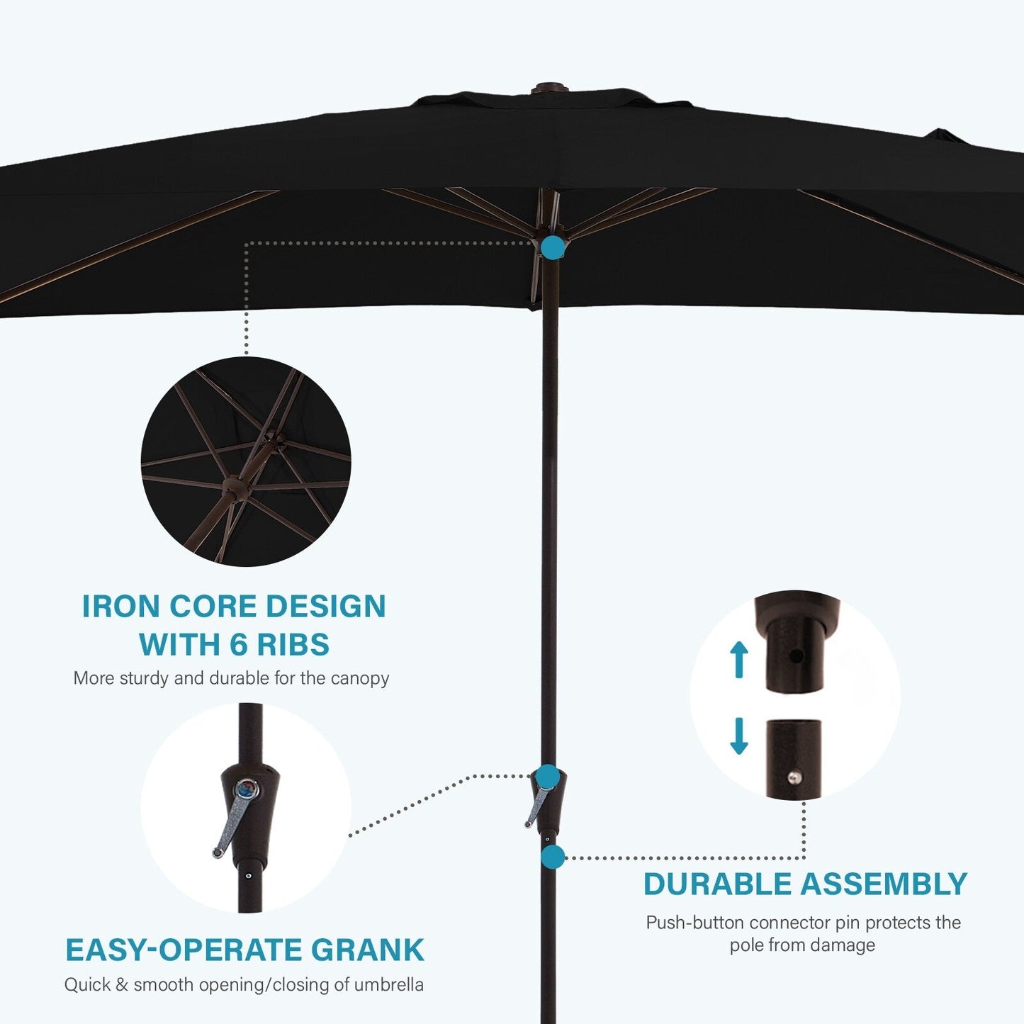 8*10ft Rectangular Patio Market Umbrella with Crank & Tilt，UV-Resistant