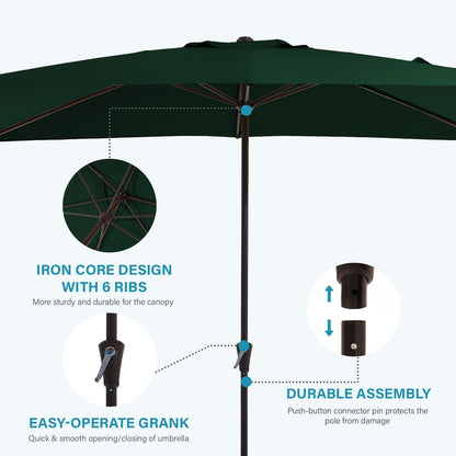 8*10ft Rectangular Patio Market Umbrella with Crank & Tilt，UV-Resistant