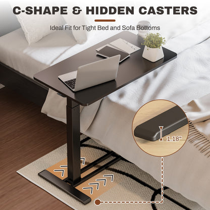 FunniHomi 28/32 Movable Overbed Table Height Adjustable Computer Desk with Wheels, White/Black Laptop Table for Bed and Sofa