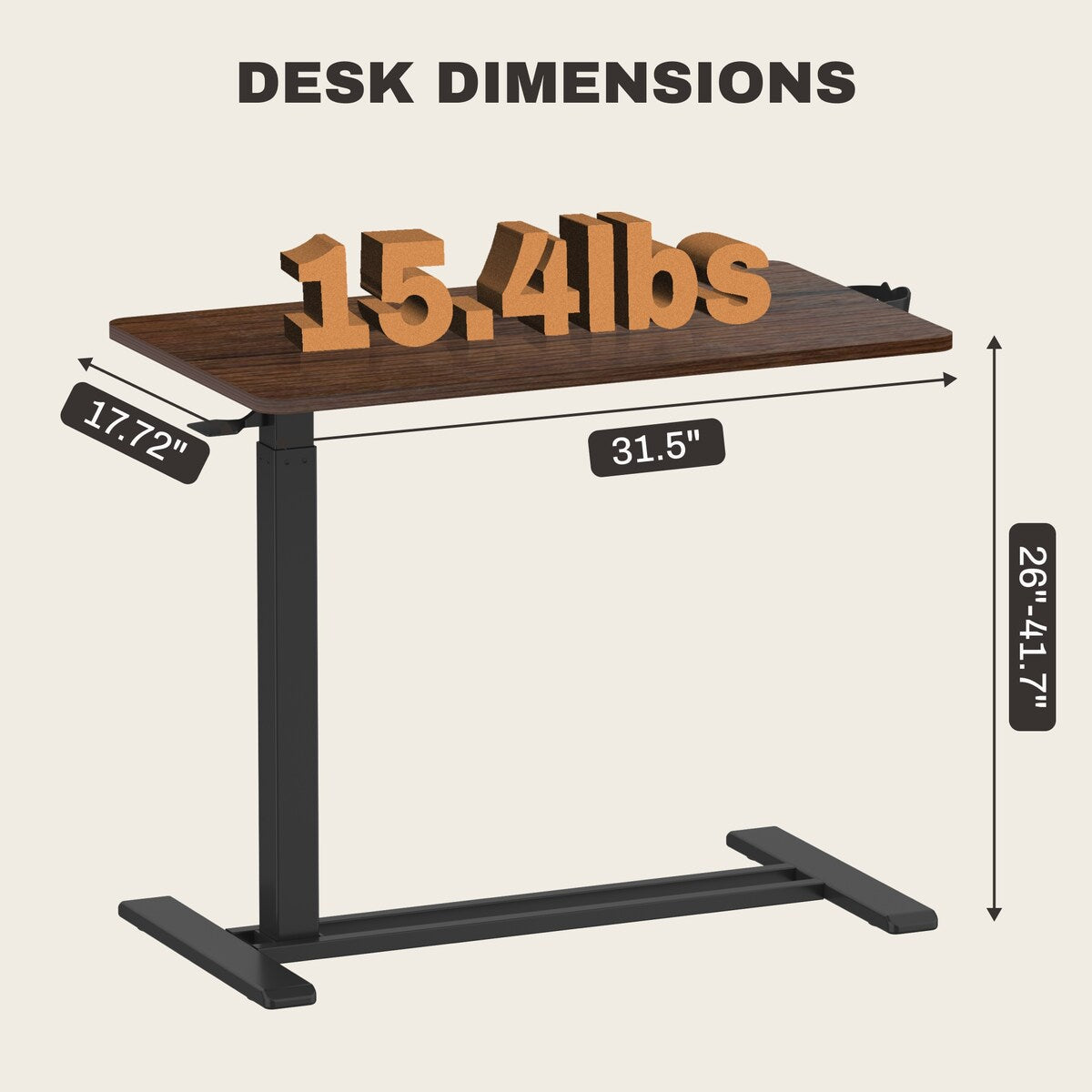 FunniHomi 28/32 Movable Overbed Table Height Adjustable Computer Desk with Wheels, White/Black Laptop Table for Bed and Sofa