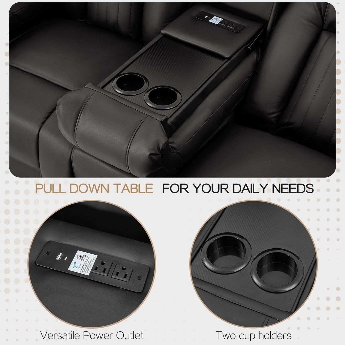 Canapé inclinable manuel AECOJOY pour camping-car, siège de cinéma maison en polyuréthane avec console