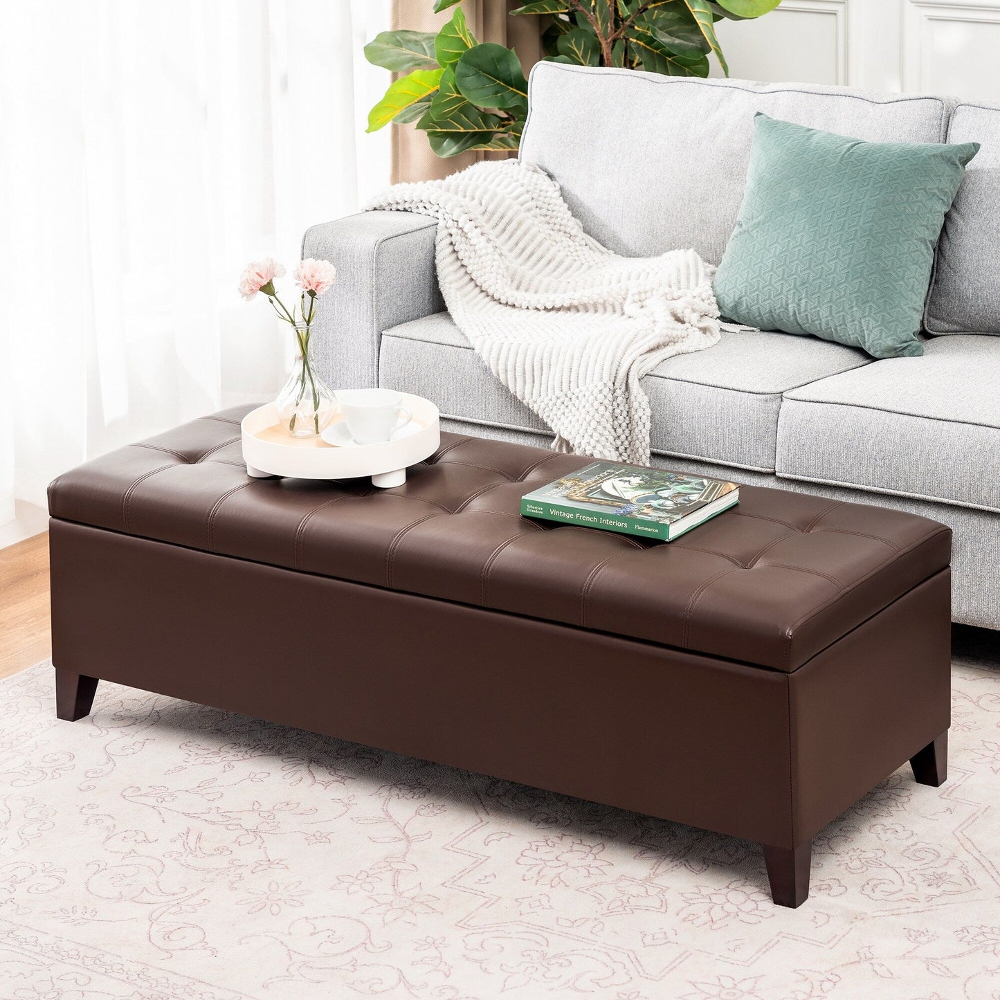 Banc ottoman de rangement en cuir reconstitué Adeco 50