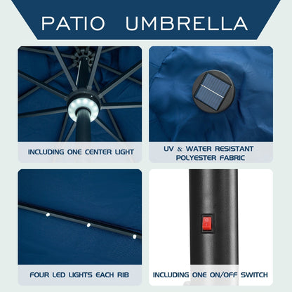 Ainfox 10ft Patio Umbrella with Lights Outdoor Solar Umbrella without Base