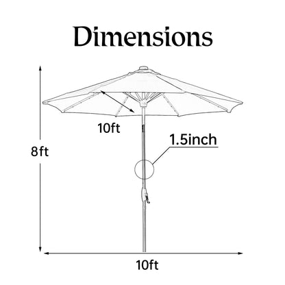 Ainfox 10ft Patio Umbrella with Lights Outdoor Solar Umbrella without Base