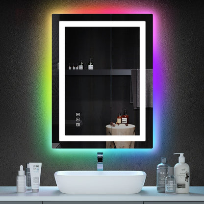 Miroir de salle de bain antibuée rétroéclairé RVB et à éclairage frontal LED