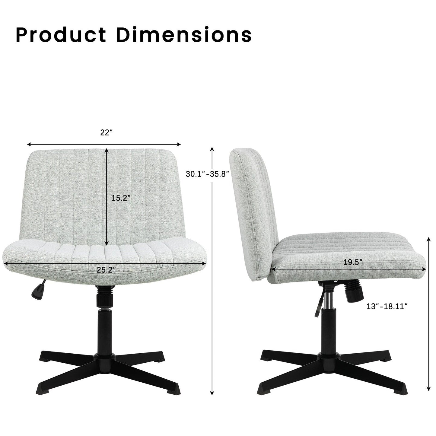 BOSSIN Criss Cross Chair Armless Office Desk Chair No Wheels,Fabric Padded Modern Swivel Vanity Chair office chair