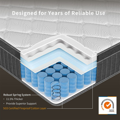 Matelas hybride à ressorts refroidissants SweDrea 12 po, fermeté moyenne, isolation des mouvements, certifié CertiPUR-US, SGS et OEKO-TEX