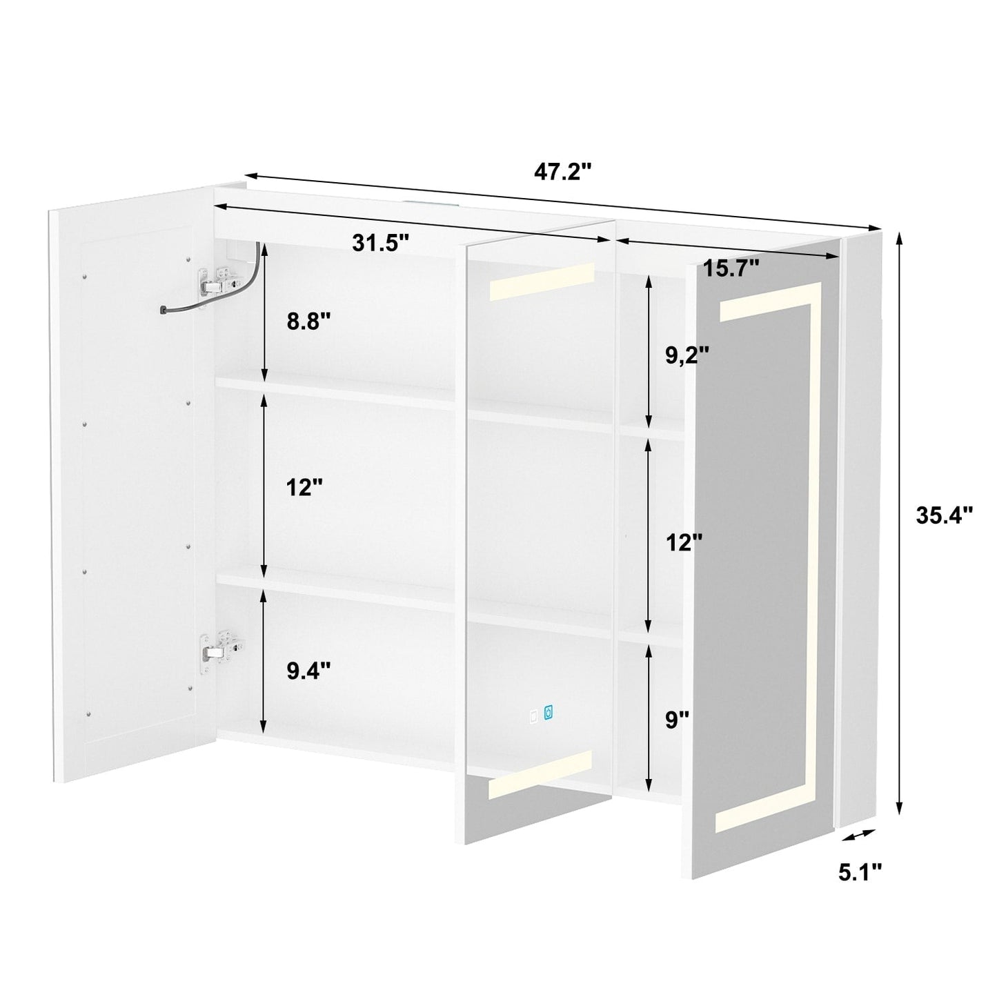 Armoire à pharmacie de salle de bain avec miroir LED antibuée 6 000 K, armoire murale blanche
