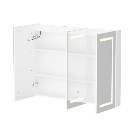 Armoire à pharmacie de salle de bain avec miroir LED antibuée 6 000 K, armoire murale blanche