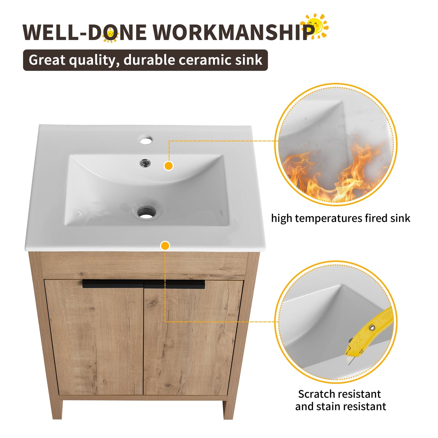 Beingnext Meuble-lavabo 24/30/36 avec porte à fermeture douce et étagère réglable