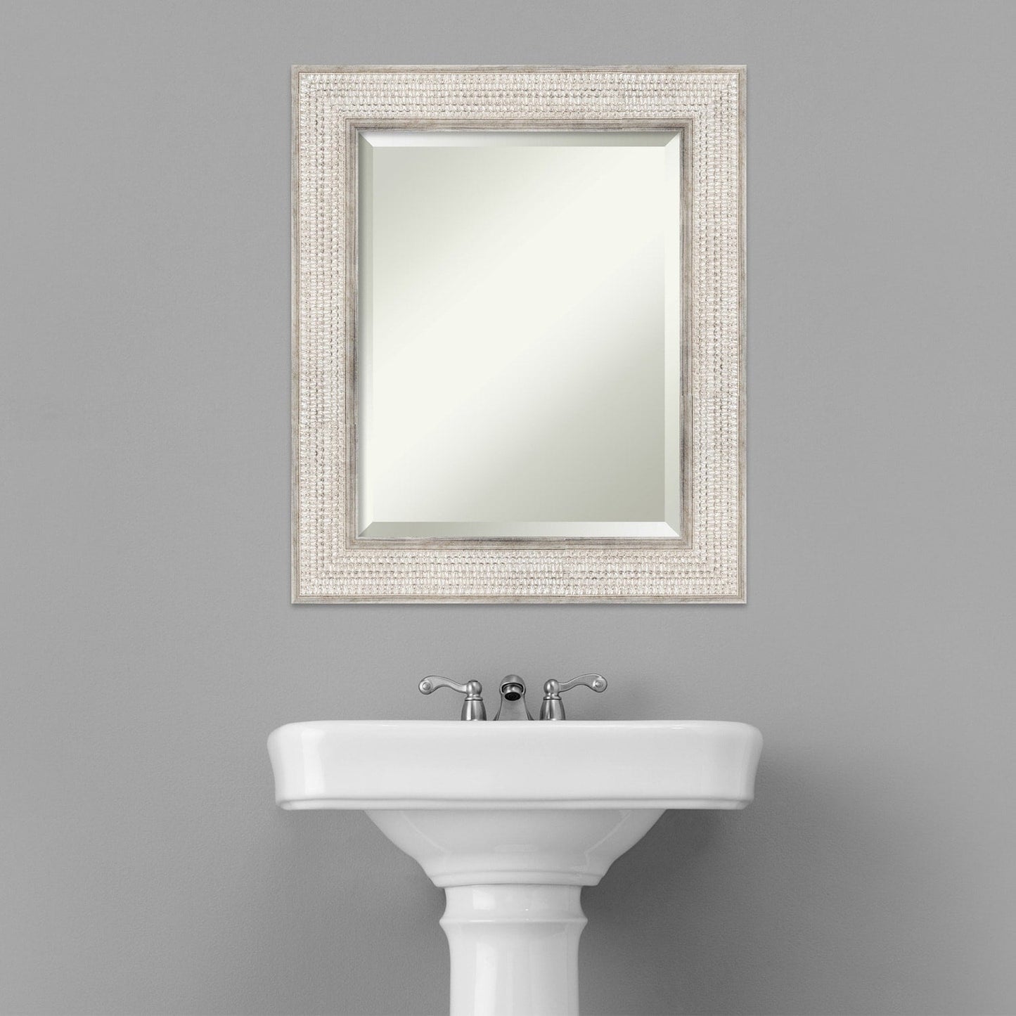 Miroir mural de salle de bain en bois biseauté - Cadre argenté Treillis - Argent Treillis