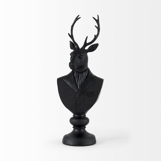 Sculpture de buste de cerf en résine noire - 6 L x 8 P x 23 H