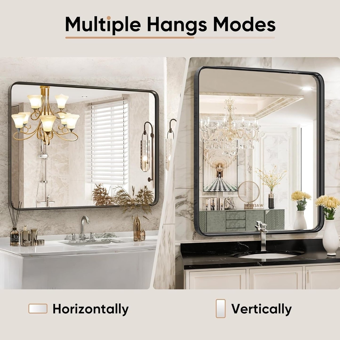 Modern Metal Frame Wall Mounted Bathroom Vanity Mirror with 5-year warranty