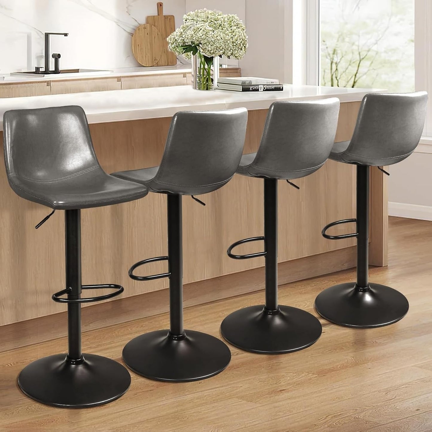 Bossin Adjustable Swivel Bar Stools with Backs – Counter Height