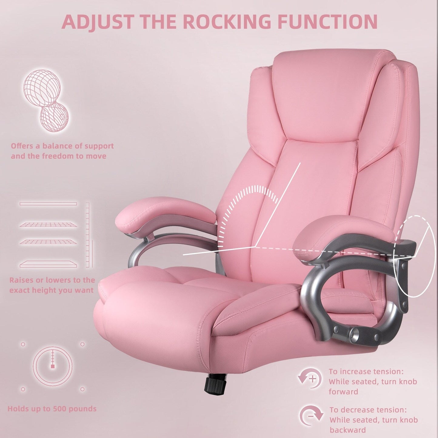 Chaise de bureau exécutive Bossin Big and Tall, chaise ergonomique à support lombaire réglable de 500 lb avec dossier haut en cuir PU pour ordinateur