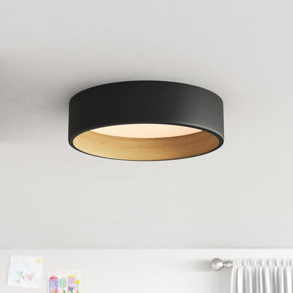 C Cattleya Black and Woodgrain 3CCT Integrated LED Flush Mount Ceiling Light