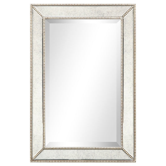 Miroir mural rectangulaire biseauté en perles de champagne - Transparent