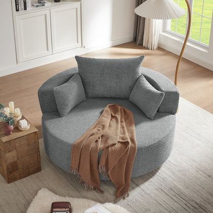 Fauteuil d'appoint en chenille, fauteuil rond avec base pivotante à 360 degrés et 3 coussins amovibles
