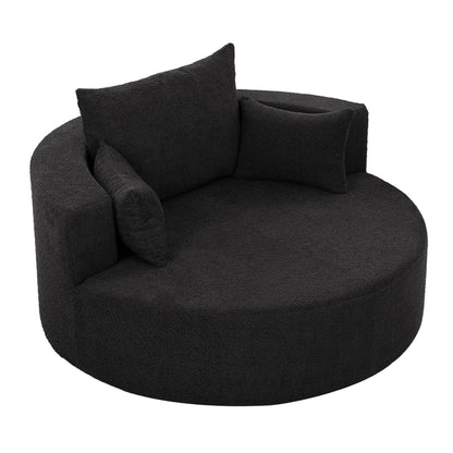 Fauteuil d'appoint en chenille, fauteuil rond avec base pivotante à 360 degrés et 3 coussins amovibles