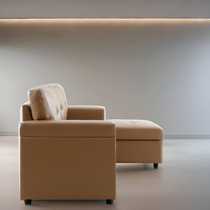 Canapé sectionnel convertible réversible avec lit gigogne, méridienne avec rangement dissimulé et pieds robustes