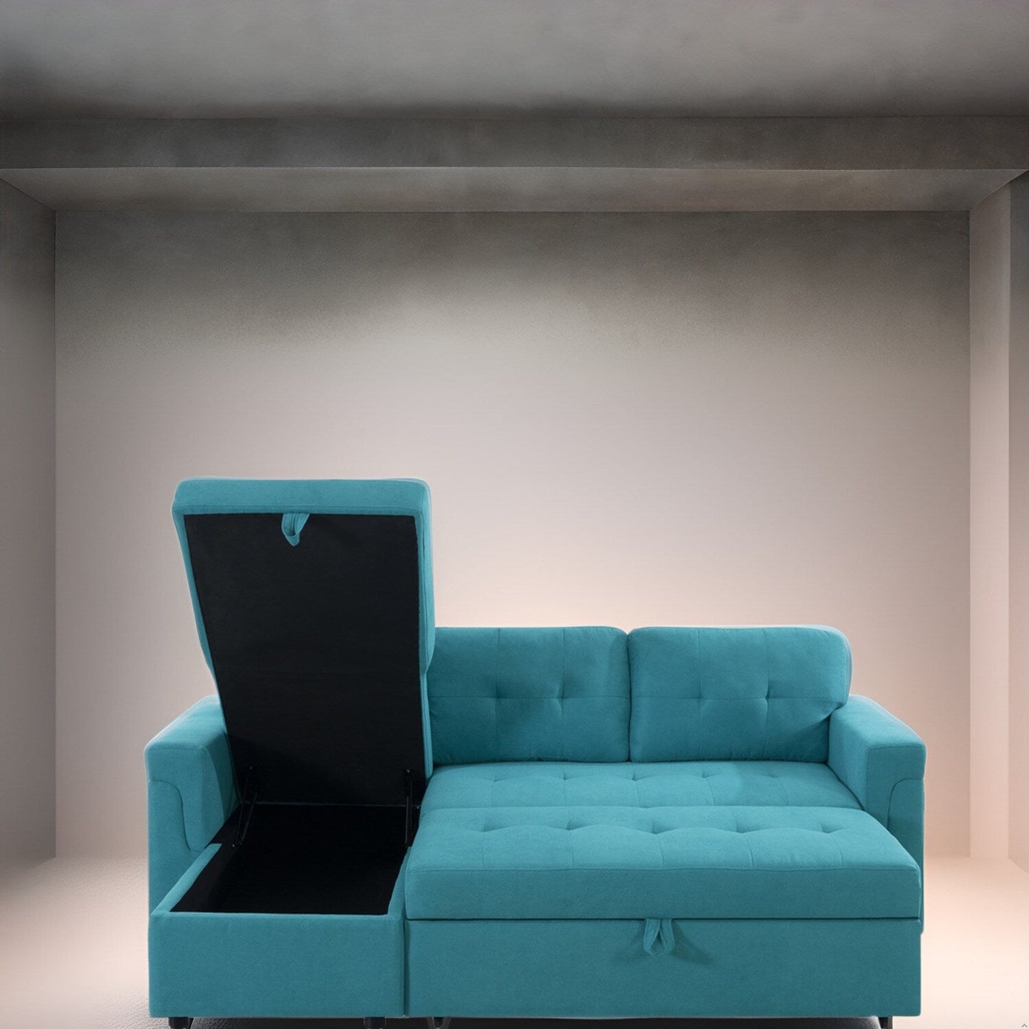 Canapé sectionnel convertible réversible avec lit gigogne, méridienne avec rangement dissimulé et pieds robustes