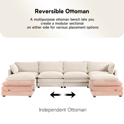 Canapé sectionnel en velours côtelé avec poufs amovibles et coussins ultra-doux pour salon et chambre