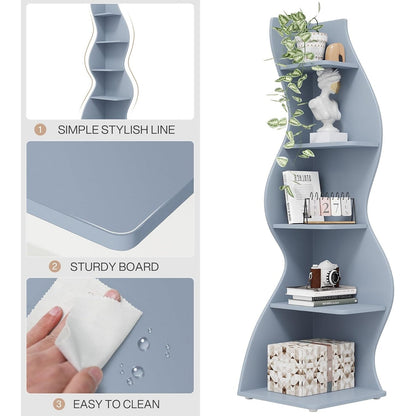 Corner Shelf Bookcase Bookshelf with Unique Shape for Living Room, Home Office