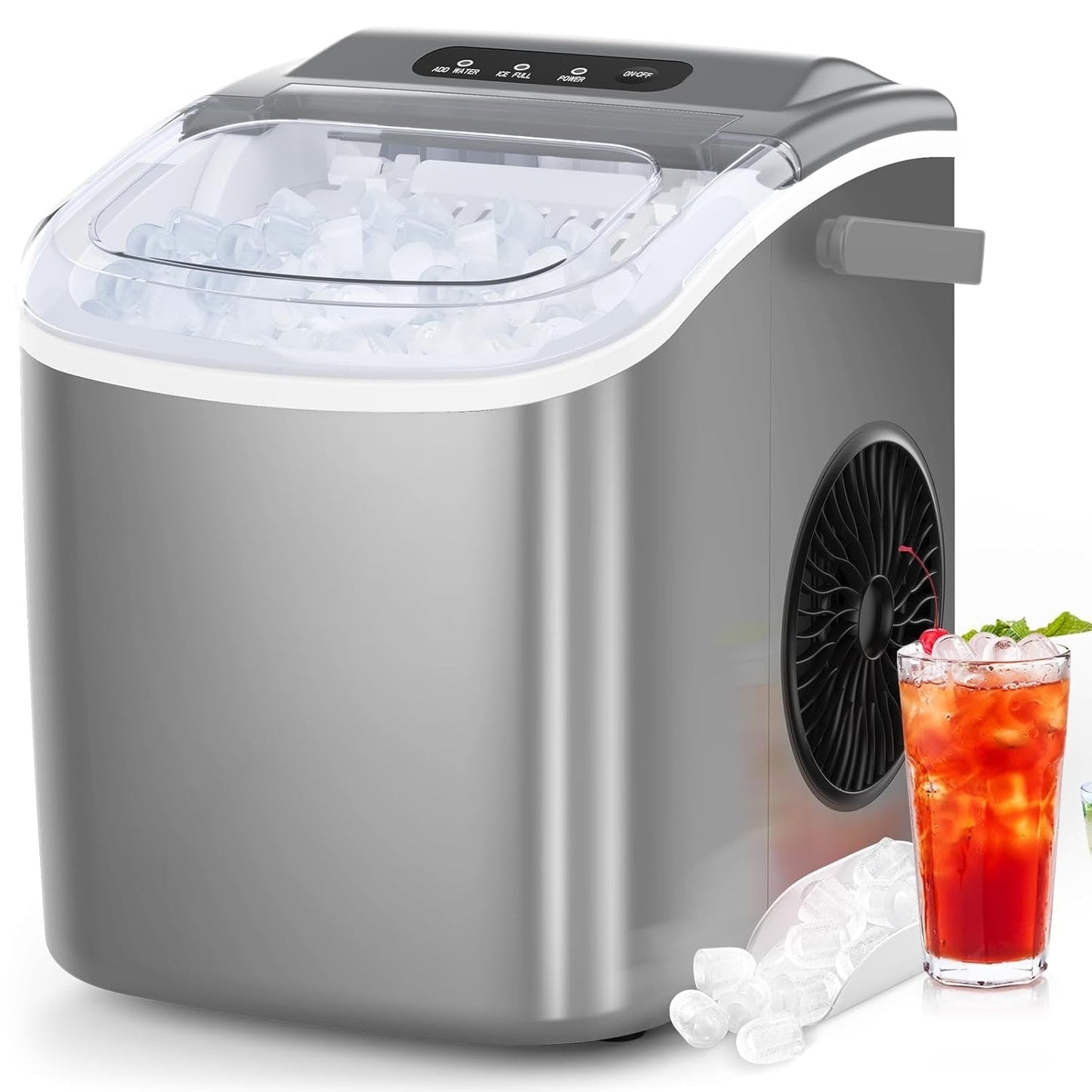 Countertop Portable Ice Maker with Self-cleaning ,9 Bullet Ice Cubes in 6 Mins, Comes with Ice Basket and Ice Scoop