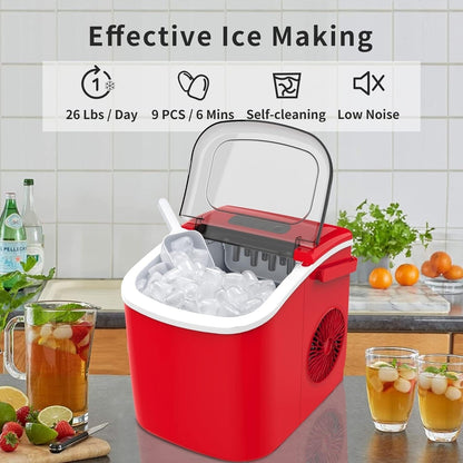 Countertop Portable Ice Maker with Self-cleaning ,9 Bullet Ice Cubes in 6 Mins, Comes with Ice Basket and Ice Scoop