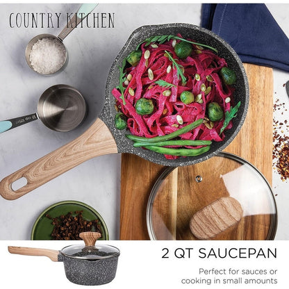 Country Kitchen Non-Stick Cast Aluminum Cookware Set - Durable Kitchen Cookware for Everyday Cooking, 6-11 Pc