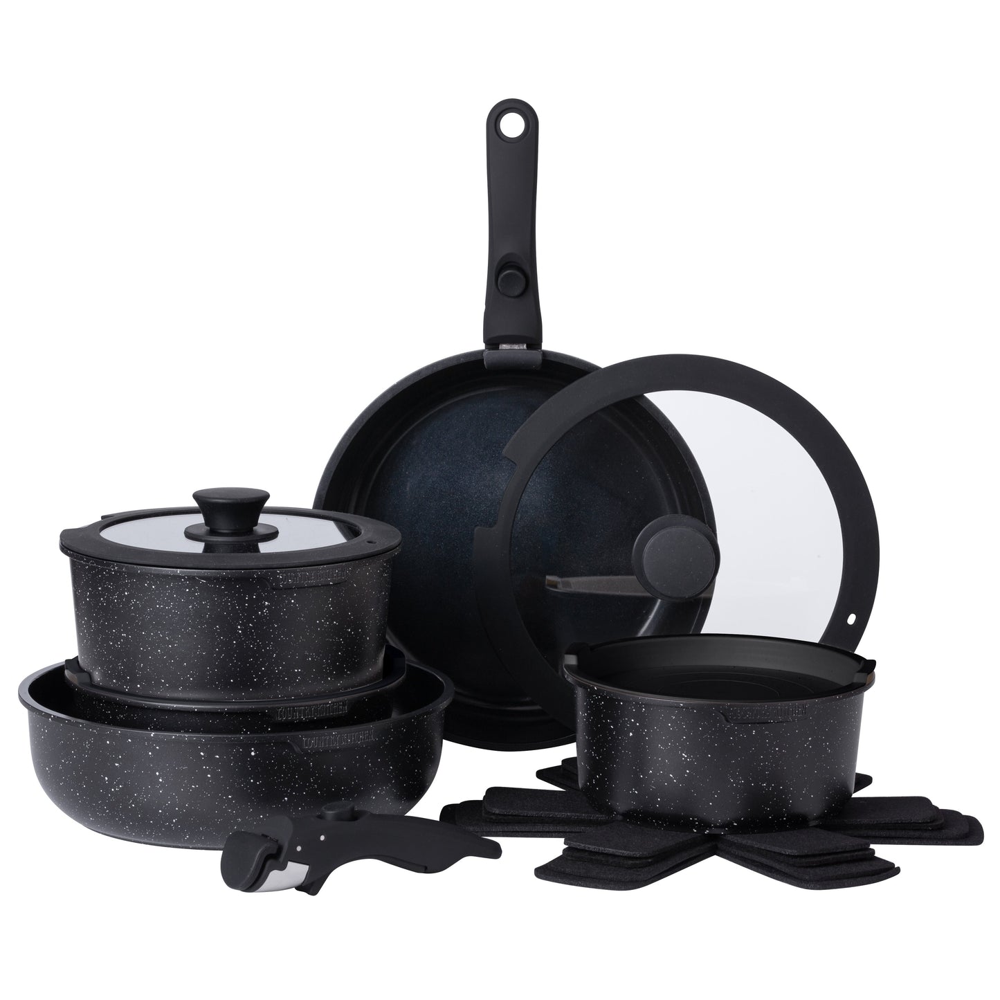 Country Kitchen RV Cookware- 13 Piece Aluminum Pots and Pans with Removable Handle Oven Safe