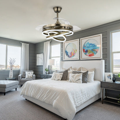 Ventilateur de plafond rétractable Cusp Barn 42 avec lumières et télécommande DIY Forme Fandelier Moderne Silencieux Moteur CC Plafonnier LED