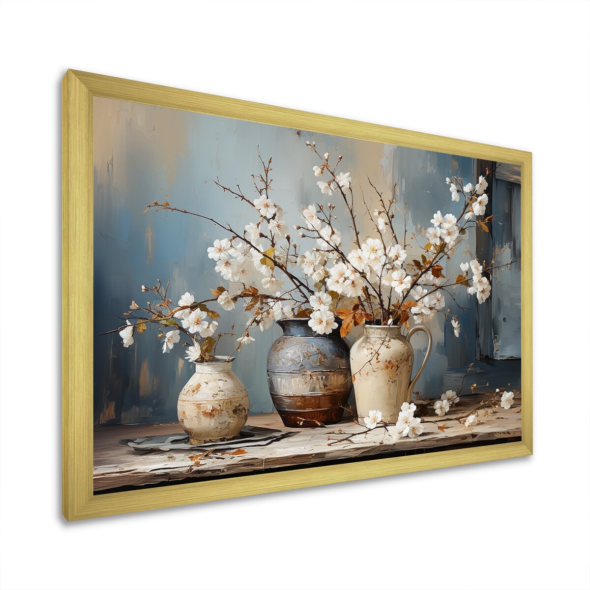 Designart Pottery And Flowers Still Life I Landscape Trees Framed Canvas Art Print